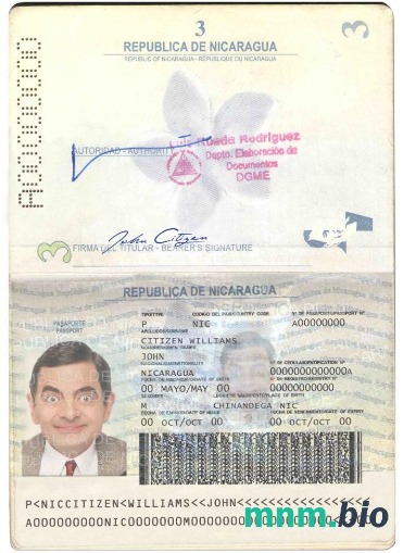 Przykład paszportu Nikaragui w formacie PSD, w pełni edytowalny